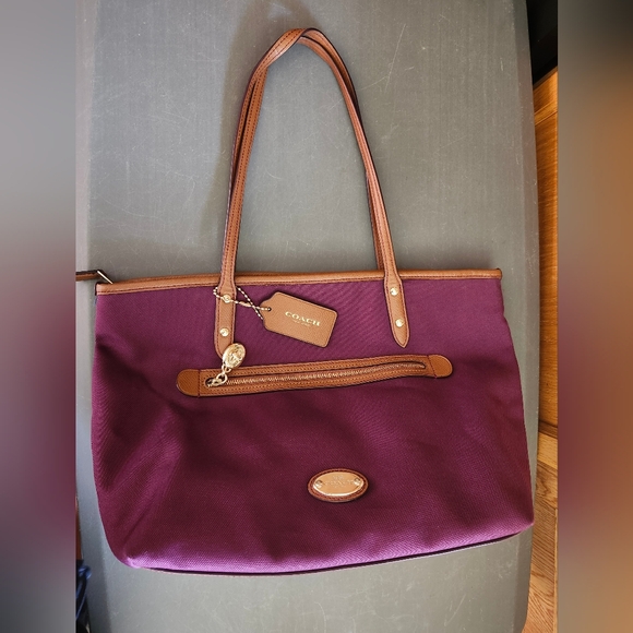 Coach Purple Canvas Tote with Brown Leather - Picture 1 of 5